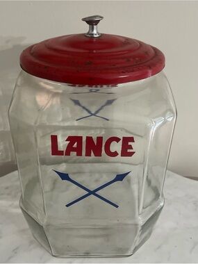 Original Lance 8-Sided Very Nice Jar w/ Red Lance Lid